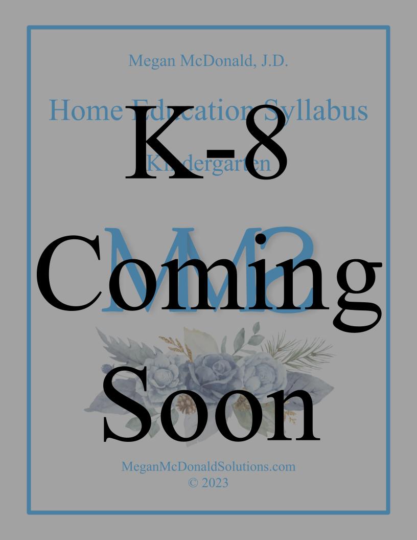 Home Education Curriculum - k-8 coming soon preview